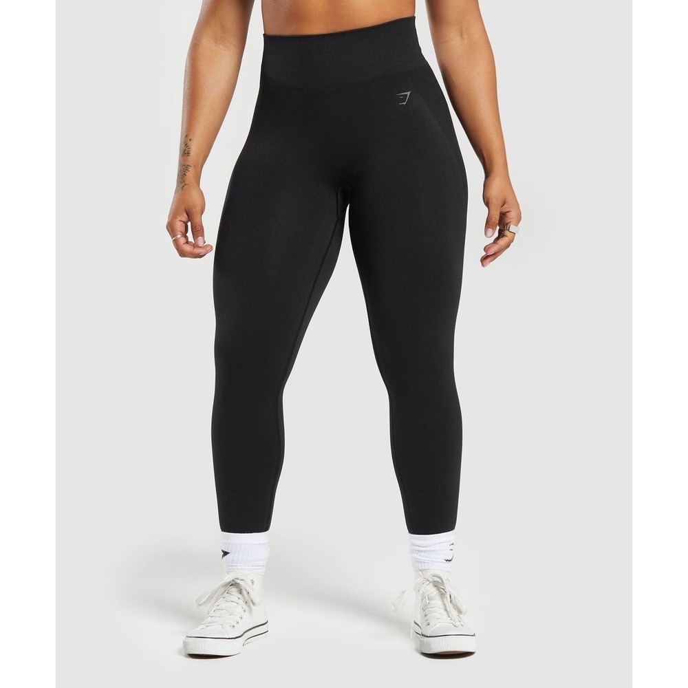 Gymshark Flex High Waisted Leggings Black Charcoal Gray Seamless Gym Contour XS